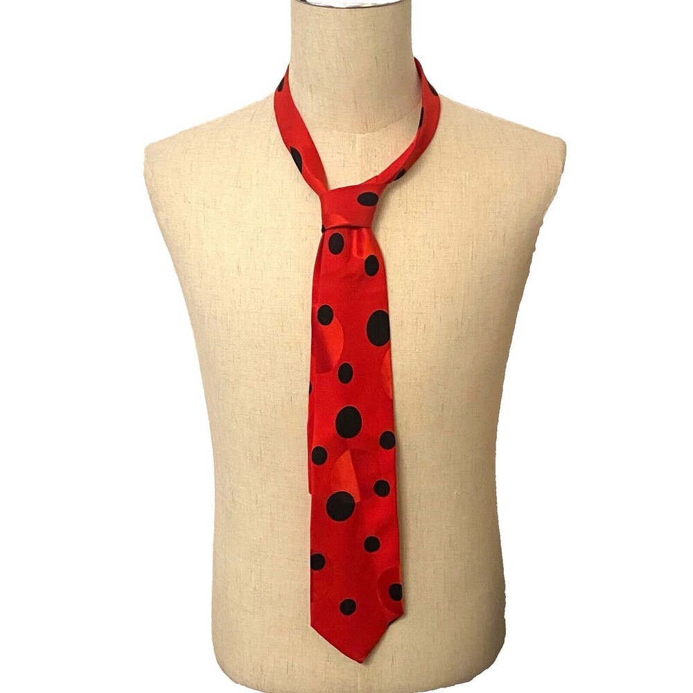 VTG FRED HAYMAN Beverly Hills 100% SILK TIE Red Black Polka Dot ITALY Whimsical
